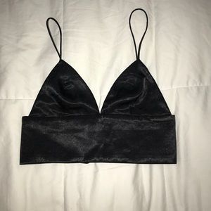 Meshki Nova Satin Crop Top In BLACK
